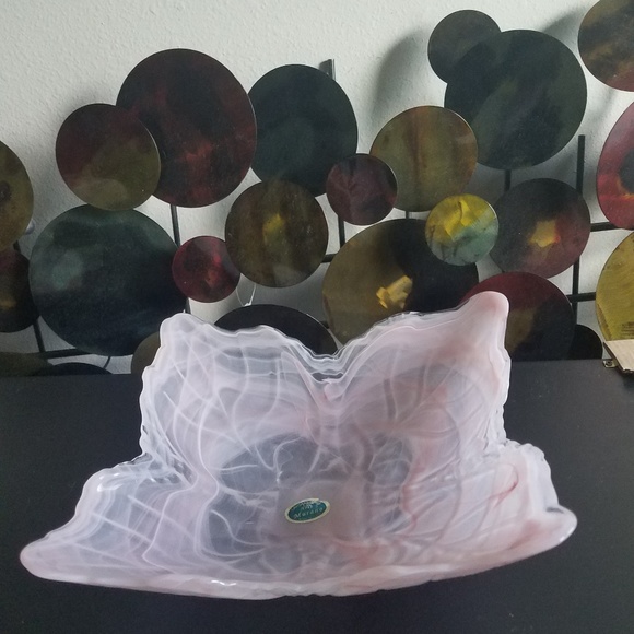 Vintage Murano Pink Swirl Glass Centerpiece Bowl - Picture 3 of 5